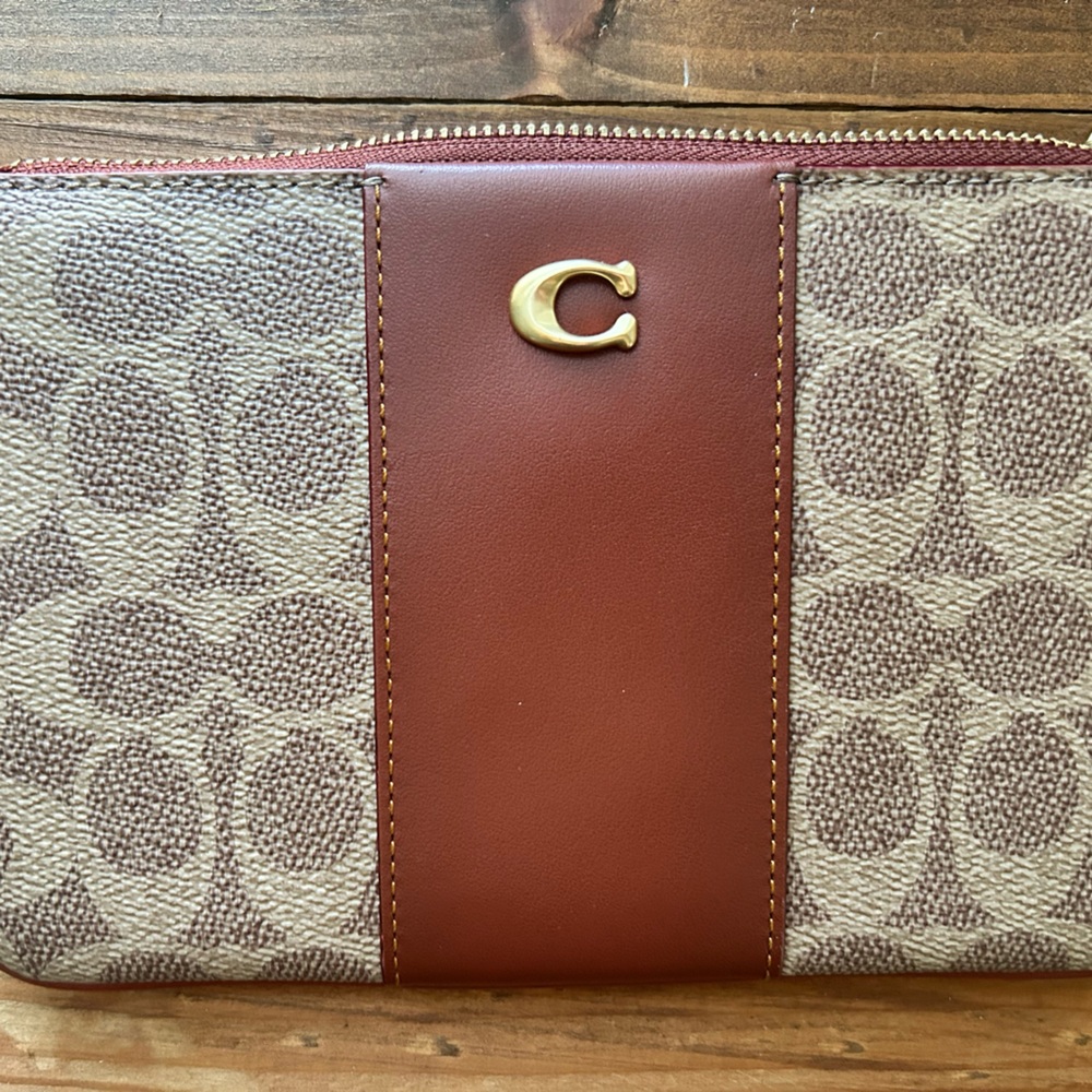 Coach Tan and Brown Signature Pouch Wallet